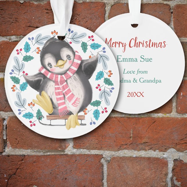 Sledding Penguin Wreath Christmas Ornament (Creator Uploaded)