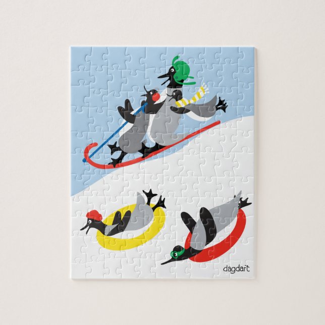Sledding Penguins Jigsaw Puzzle (Vertical)