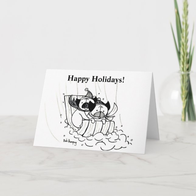 Sledding Pugs Holiday Card (Front)