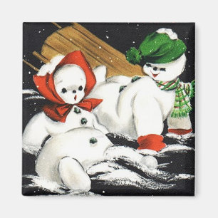 Sledding Snow Kids Vintage Magnet