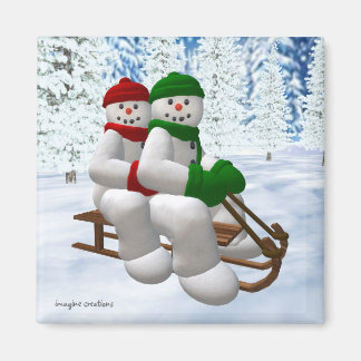 Sledding Vintage Snowmen Magnet