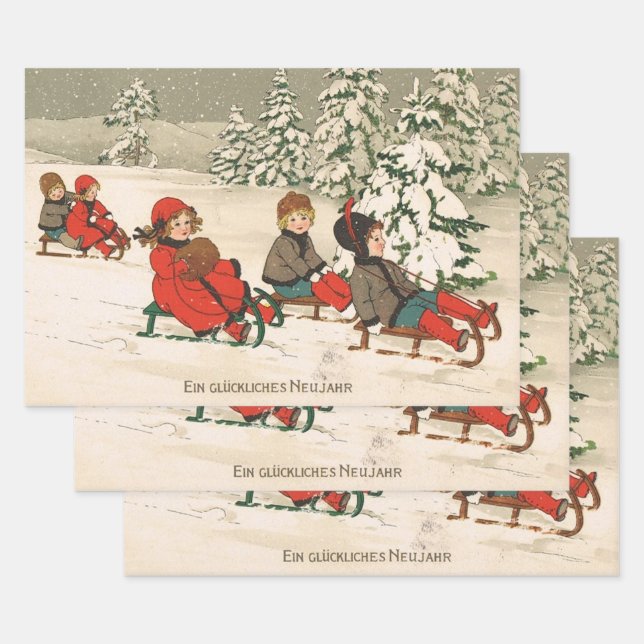 Sledding Wrapping Paper Sheet (Set)