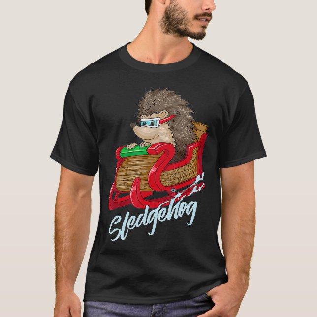 Sledgehog  Funny Hedgehog Sleigh Pet Christmas Gif T-Shirt (Front)