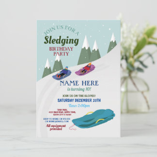 Sledging Birthday Party Slopes Snow Invitation