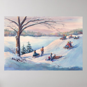 SLEDS, KIDS & SNOW by SHARON SHARPE Poster