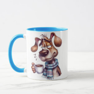 Slee[y Dog with cup of coffee