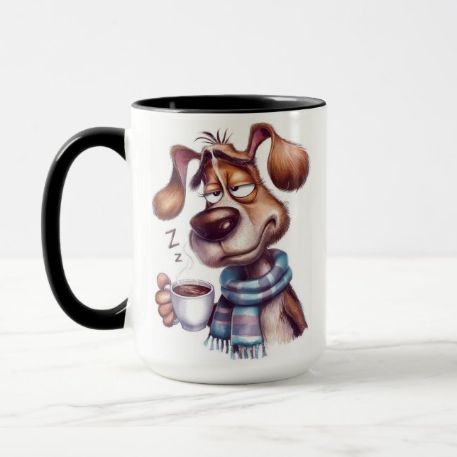 Slee[y Dog with cup of coffee (Left)