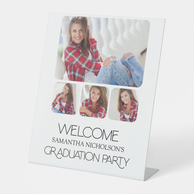Sleek 4 Photo Graduation Party Welcome Pedestal Sign (Front)