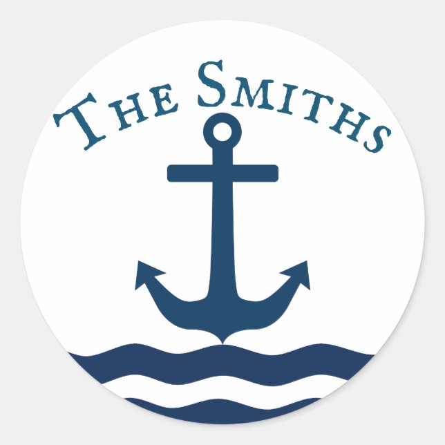 Sleek Anchor Nautical Custom Classic Round Sticker (Front)