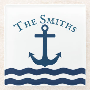 Sleek Anchor Nautical Custom Glass Coaster