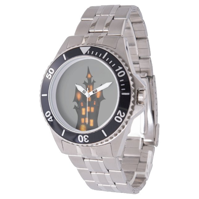 Sleek and Scary Halloween Stainless Steel Bracelet Watch (Angled)