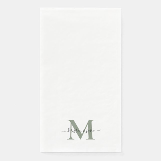 Sleek and Simple Sage Monogram Swash Napkin (Front)