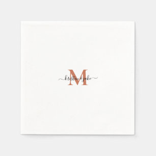 Sleek and Simple Terracott Monogram Swash  Napkins
