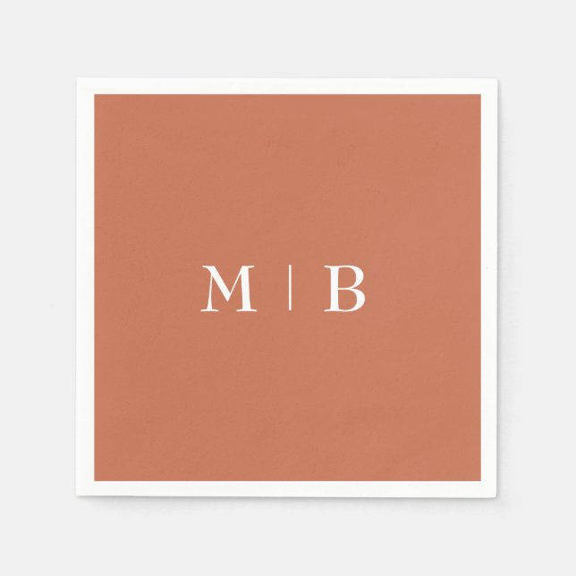 Sleek and Simple Terracotta Monogram II Wedding Napkin (Front)