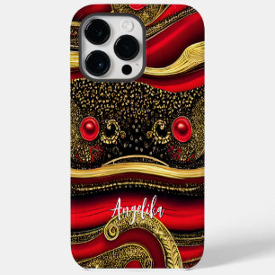 Sleek and Sophisticated: Red and Gold Abstract iPhone 14 Pro Max Case