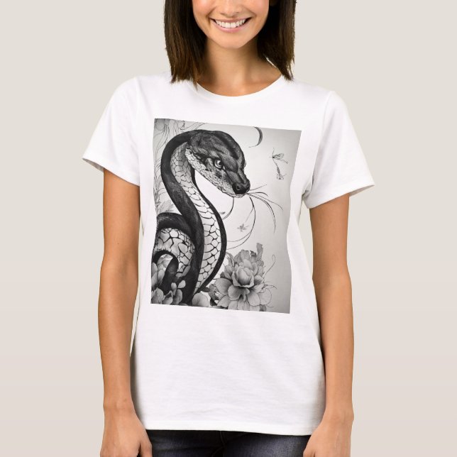 Sleek and Stylish Black and White Snake Tattoo" T-Shirt (Front)