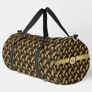 Sleek and Stylish: Black & Gold Personalised Duffle Bag