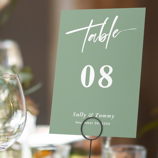 Sleek and Stylish: Sage Green Modern Wedding Table Number (Creator Uploaded)