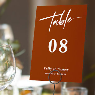 Sleek and Stylish: Terracotta Modern Wedding Table Number