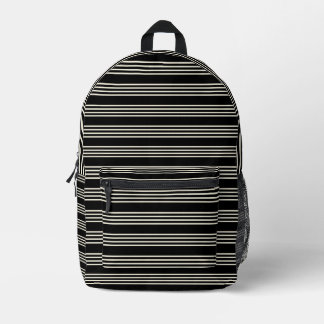 Sleek Black and Cream Horizontal Stripes Minimalis Printed Backpack