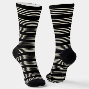 Sleek Black and Cream Horizontal Stripes Minimalis Socks