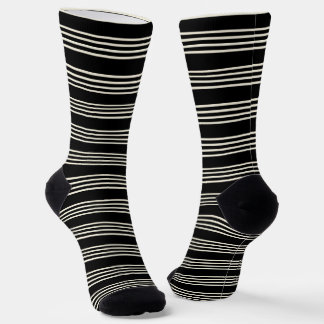 Sleek Black and Cream Horizontal Stripes Minimalis Socks