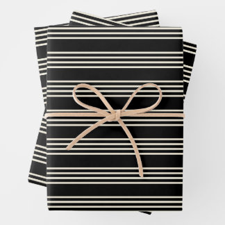 Sleek Black and Cream Horizontal Stripes Minimalis Wrapping Paper Sheet