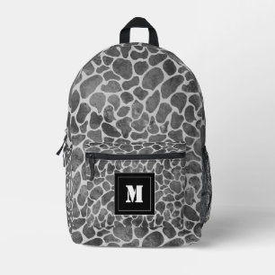 Sleek Black and Grey Leopard Print Monogram  Printed Backpack
