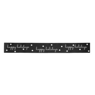Sleek Black and White Happy Holidays Christmas Satin Ribbon