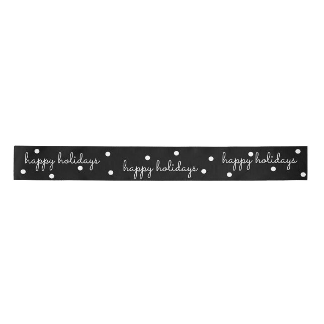Sleek Black and White Happy Holidays Christmas  Satin Ribbon (Front)