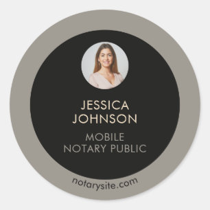 Sleek Black Beige Modern Photo Notary  Classic Round Sticker