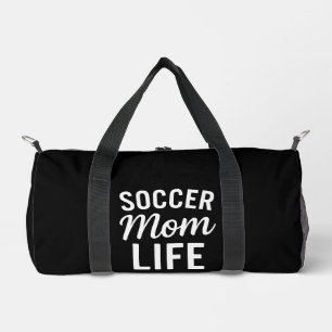 Sleek Black Bold White Typography Soccer Mum Life  Duffle Bag