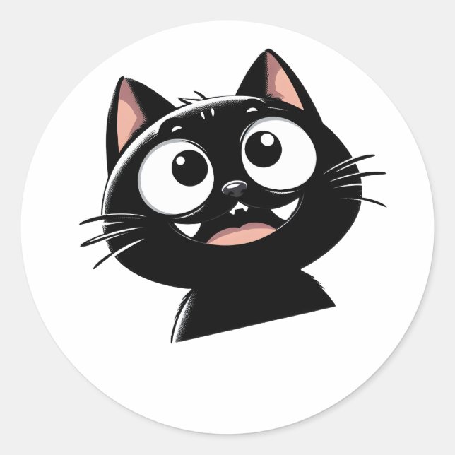 Sleek Black Cat Design Classic Round Sticker (Front)