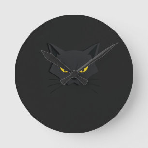 Sleek Black Cat Minimalist Art Round Clock