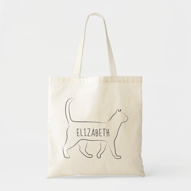 Sleek Black Cat Personalised with Your Name  Tote Bag (Front)