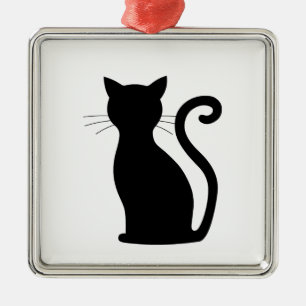 Sleek Black Cat Silhouette Metal Tree Decoration