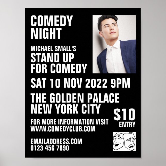 Sleek Black, Comedian, Comedy Club Advertising Poster (Front)
