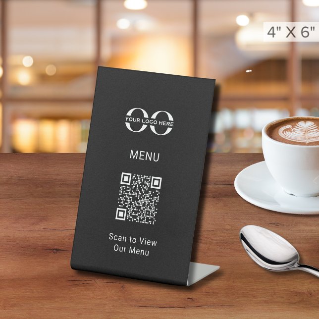 Sleek Black Custom QR Code Menu Pedestal Sign (Creator Uploaded)
