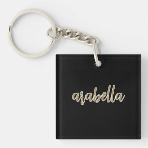 Sleek Black Design with Gold Script Key Ring