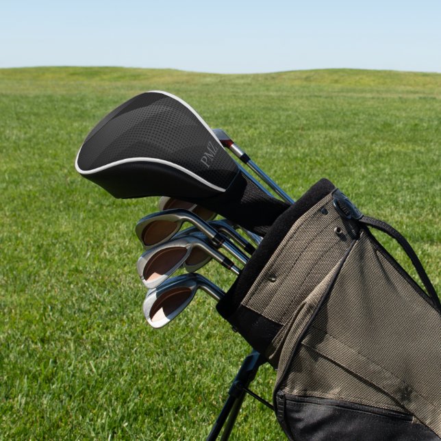 Sleek Black Geometric Initials Golf Head Cover (In Situ)
