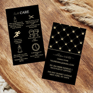 Sleek Black Gold Crown Design Luxury Candle Care Business Card