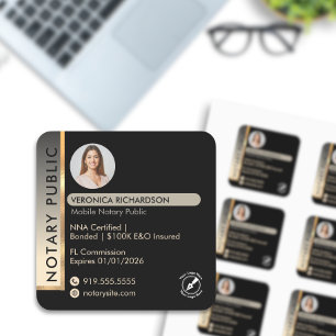 Sleek Black Gold Notary Photo Marketing  Logo Square Sticker