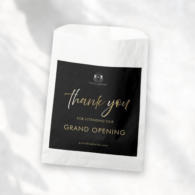 Sleek Black & Gold Script Thank You Logo Event Favour Bags (Creator Uploaded)
