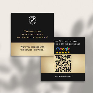 Sleek Black Google Review QR Code Notary Marketing Square Business Card
