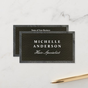 Sleek Black Leather Slate Trim QR Code Appointment Card