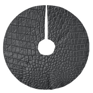 Sleek Black: Leather Texture Elegance Brushed Polyester Tree Skirt