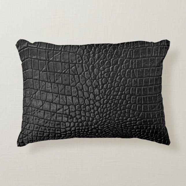 Sleek Black: Leather Texture Elegance Decorative Cushion (Front)