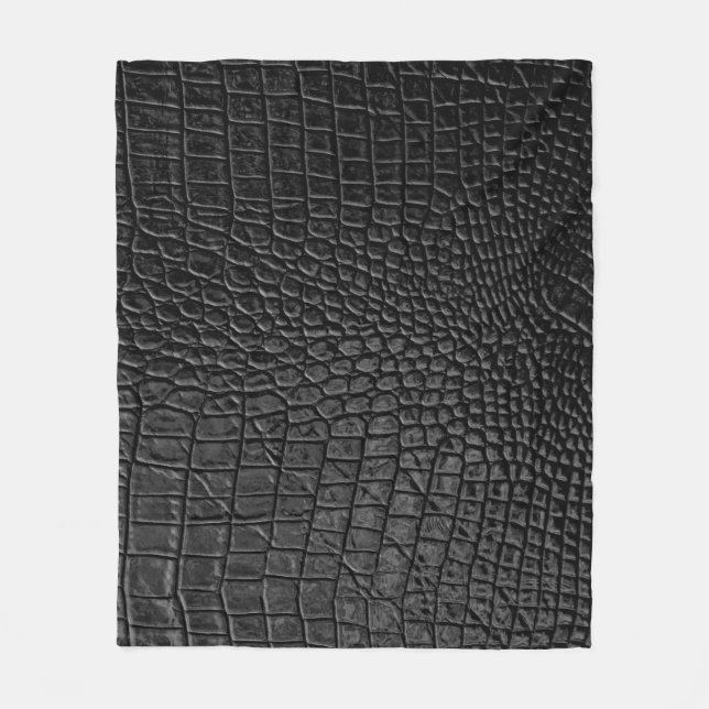 Sleek Black: Leather Texture Elegance Fleece Blanket (Front)