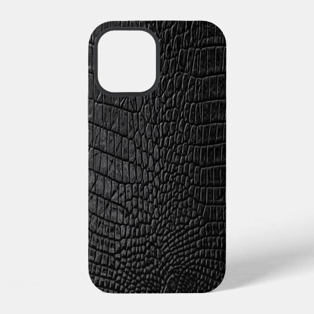 Sleek Black: Leather Texture Elegance iPhone Case (Back)