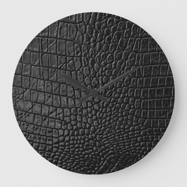 Sleek Black: Leather Texture Elegance Large Clock (Front)